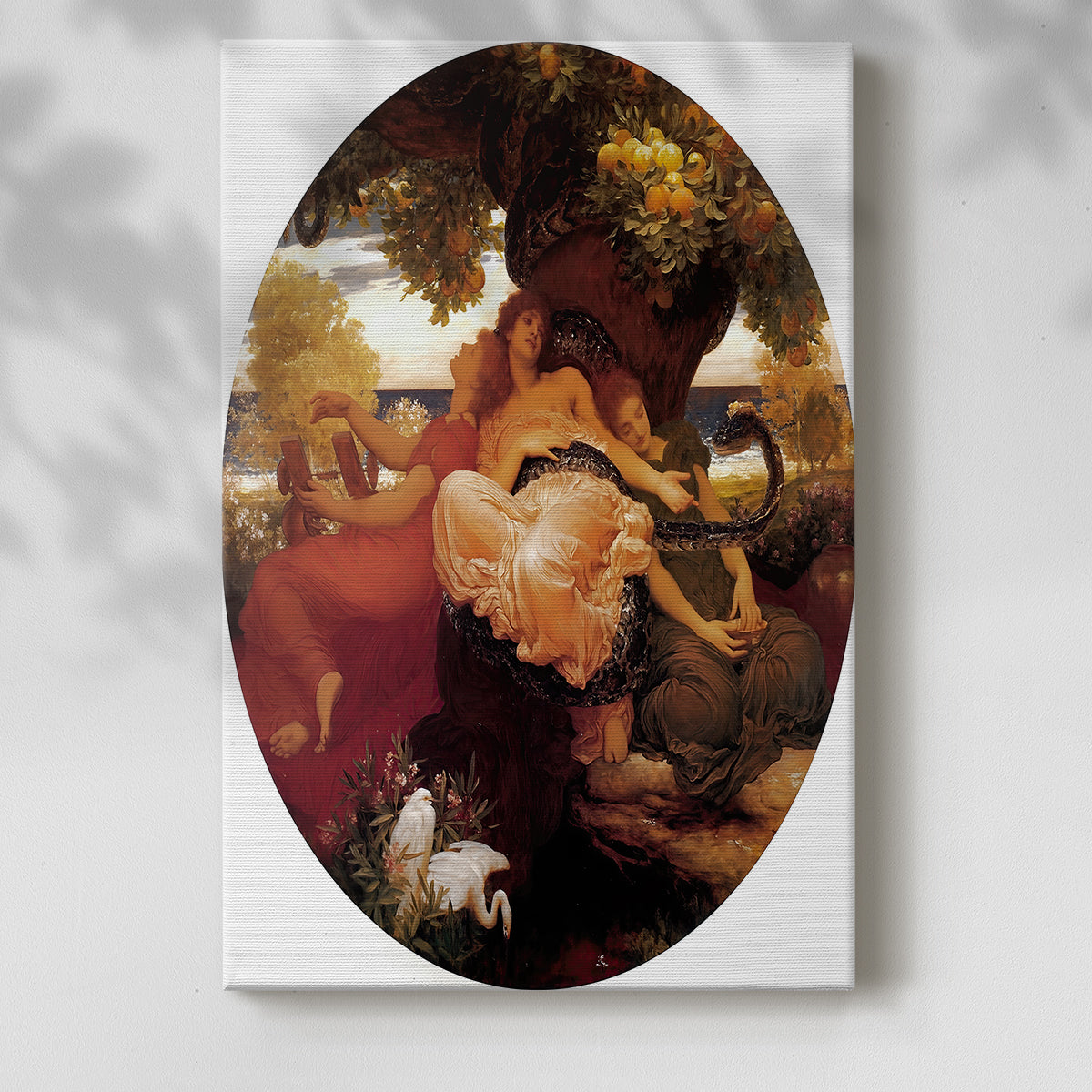 Canvas art print of a mythological composition with figures among foliage with a soft shadow on a white background.