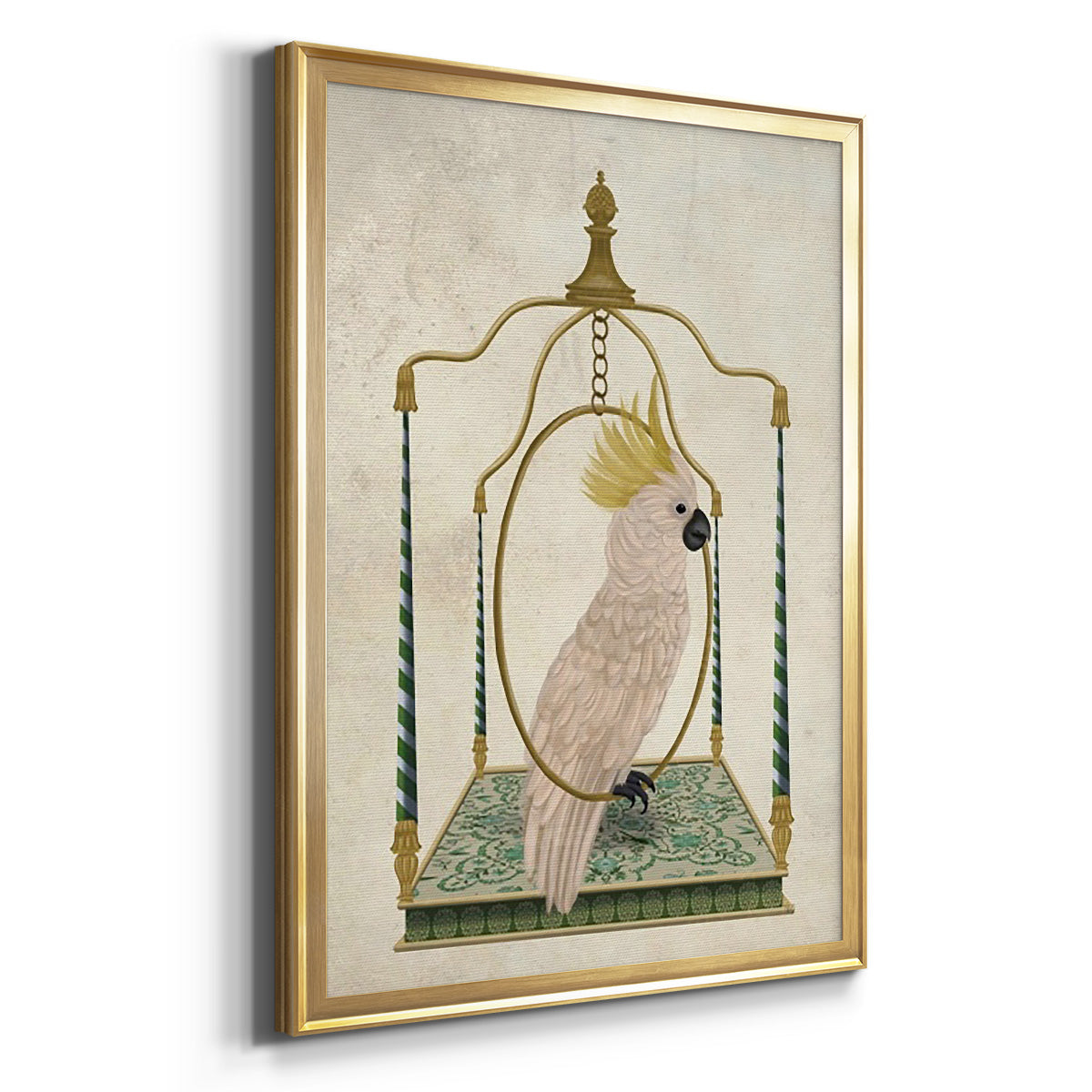 White Cockatoo on Swing - Modern Framed Canvas Print