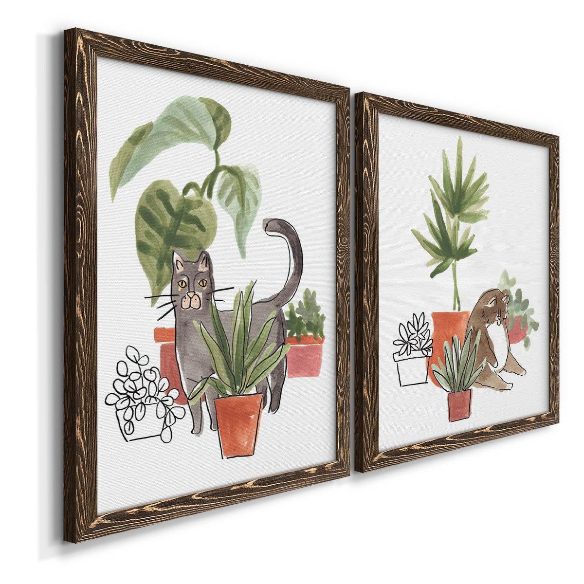 Purrfect Plants I - Premium Framed Canvas 2 Piece Set - Ready to Hang