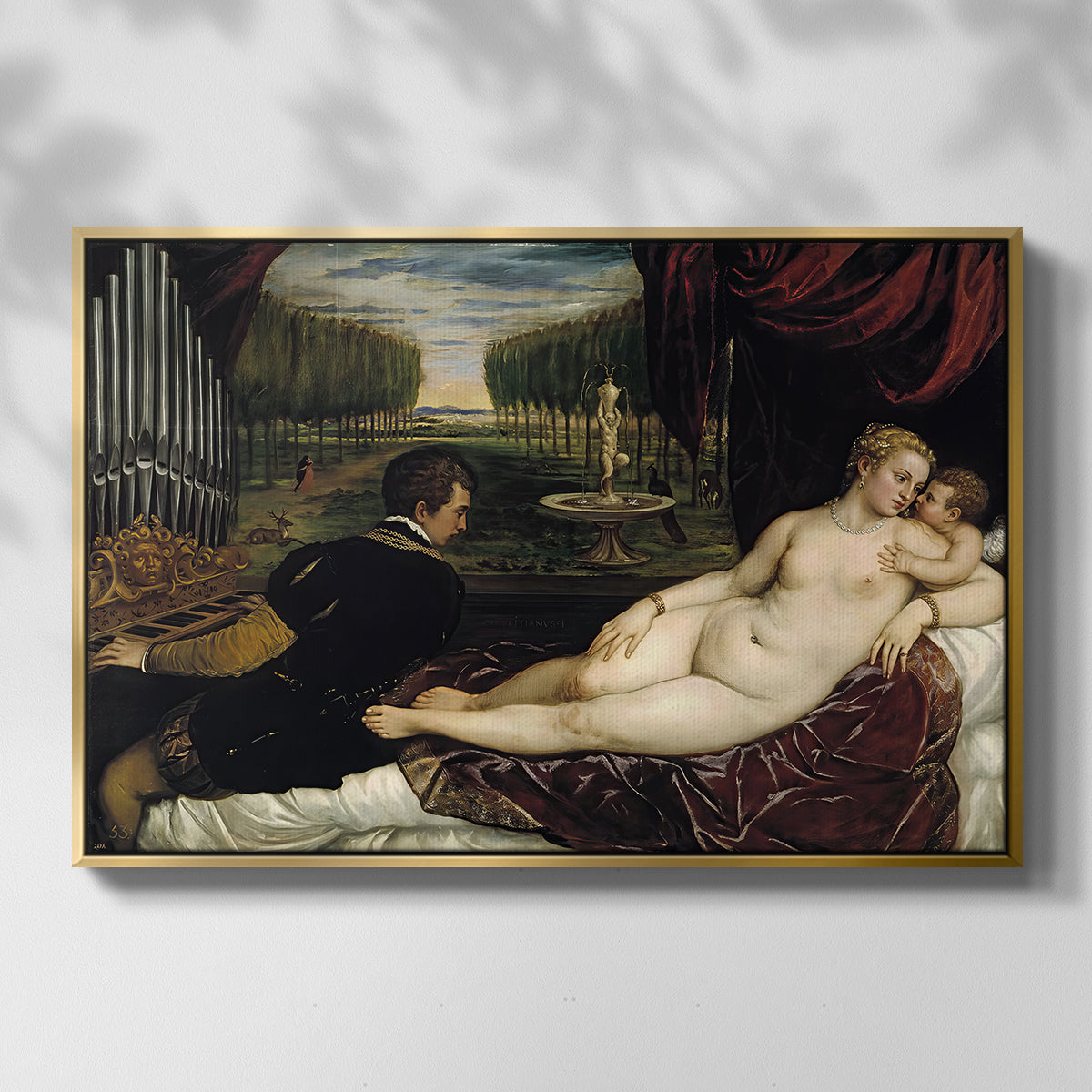 Venus with an Organist and Cupid, c. 1555 - Floater Framed Canvas Print