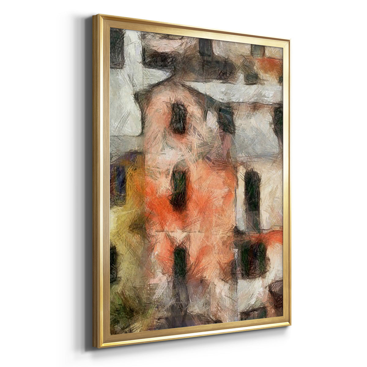 Stacked Houses IV - Modern Framed Canvas Print