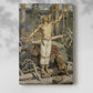 Canvas art print of a dramatic figure expressing despair in a dark natural setting with a soft shadow on a white background.