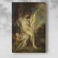 Canvas art print of a mythological composition with flowing forms and soft light with a soft shadow on a white background.