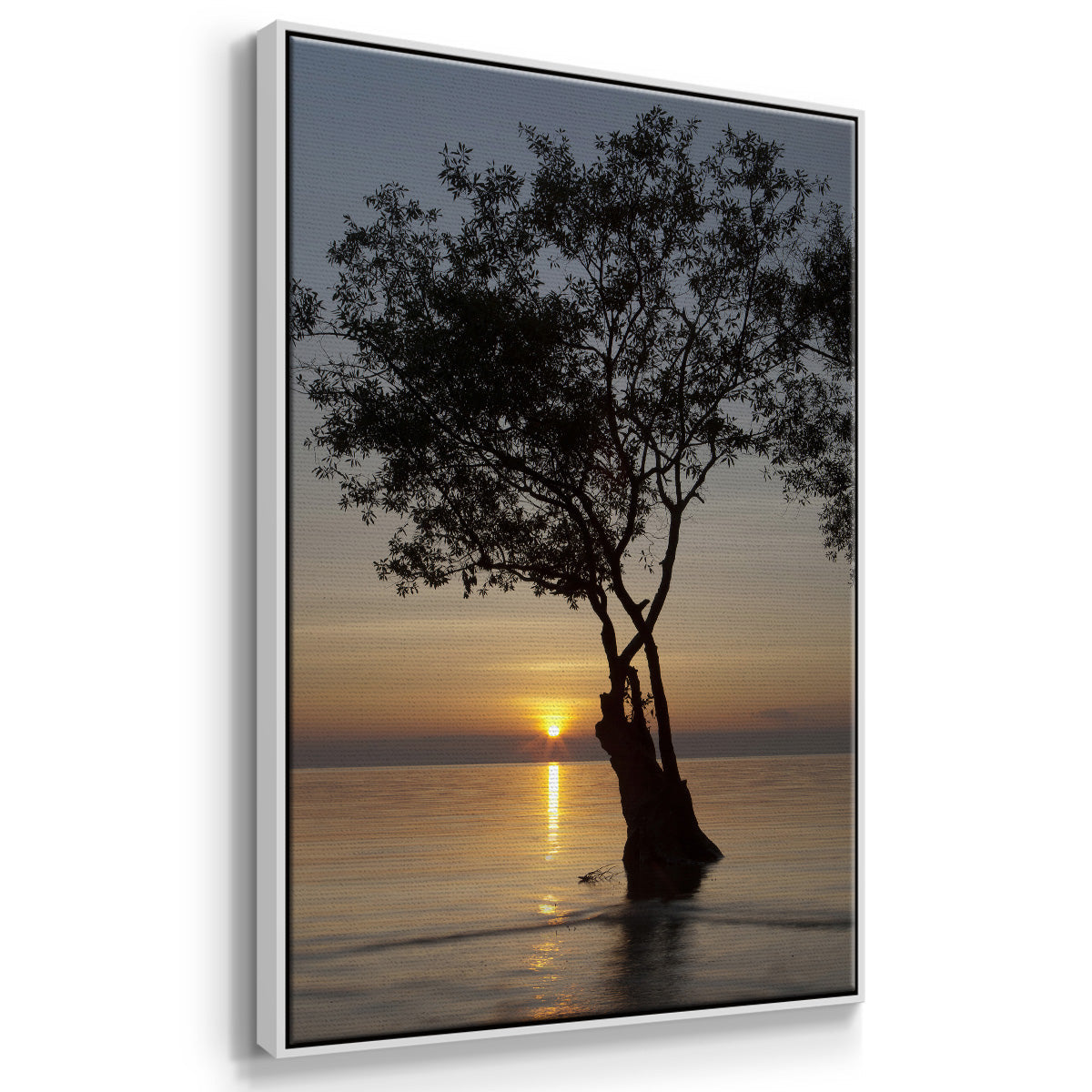 Sunset Silhouette - Framed Premium Gallery Wrapped Canvas L Frame - Ready to Hang