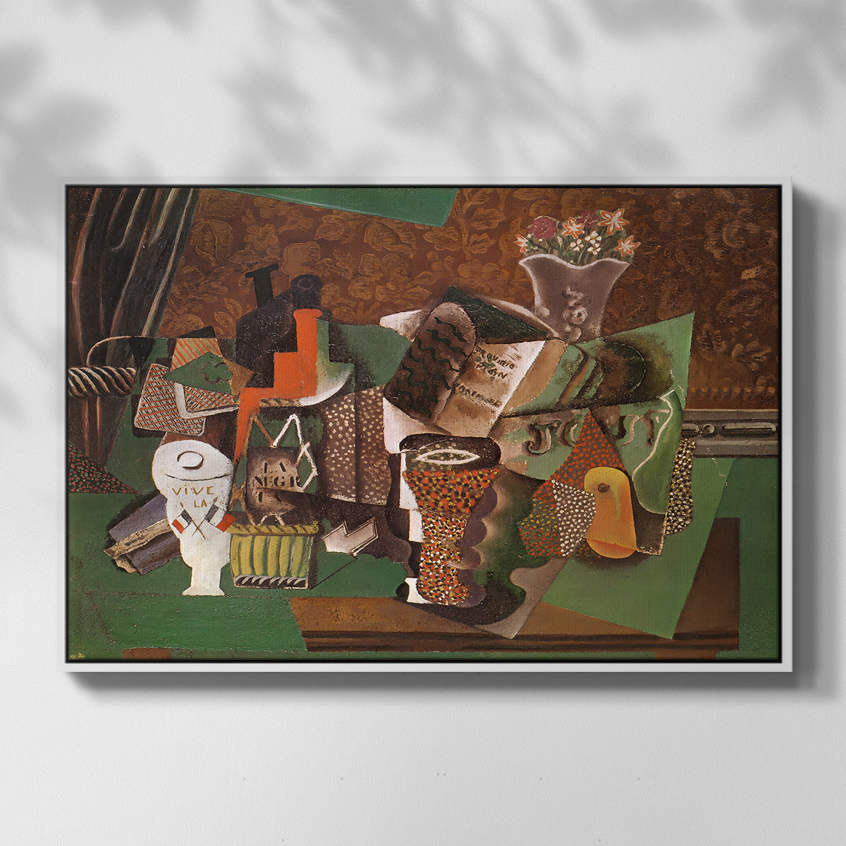 Playing Cards, Glasses, Bottle of Rum: "Vive la France", 1914-1915 - Floater Framed Canvas Print