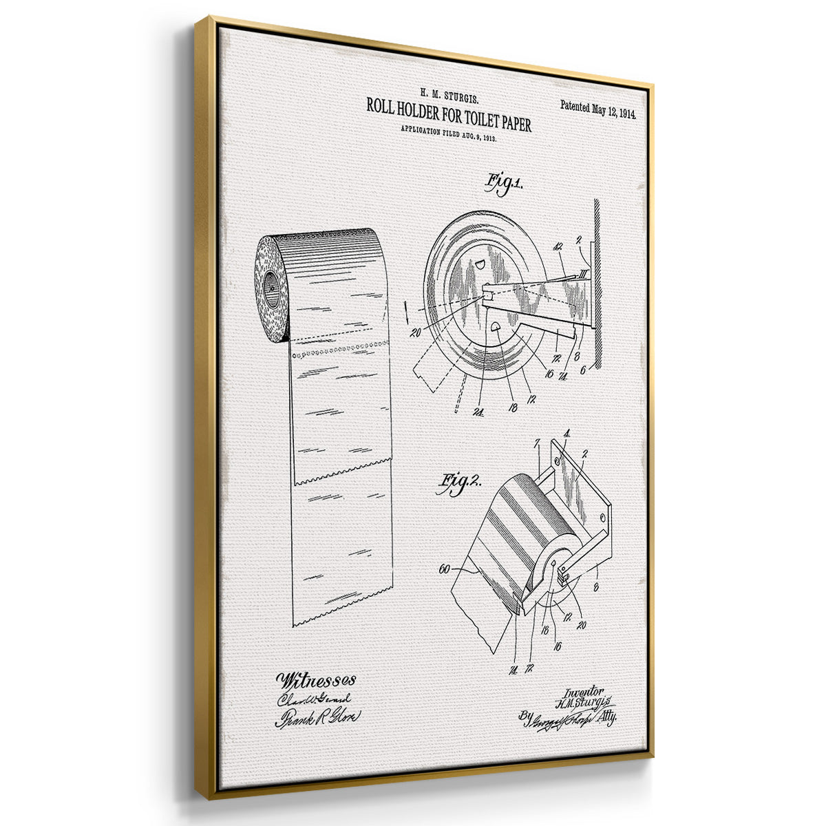 Toilet Paper Patent I - Framed Premium Gallery Wrapped Canvas L Frame 3 Piece Set - Ready to Hang