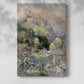 Canvas art print of a scenic view of a castle above a valley with detailed architecture with a soft shadow on a white background.