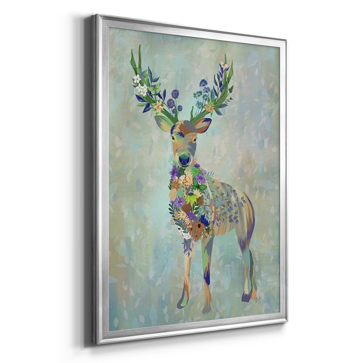 Fantastic Florals Deer, Full - Modern Framed Canvas Print