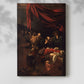 Canvas art print of a dramatic interior with figures gathered around a reclining form with a soft shadow on a white background.