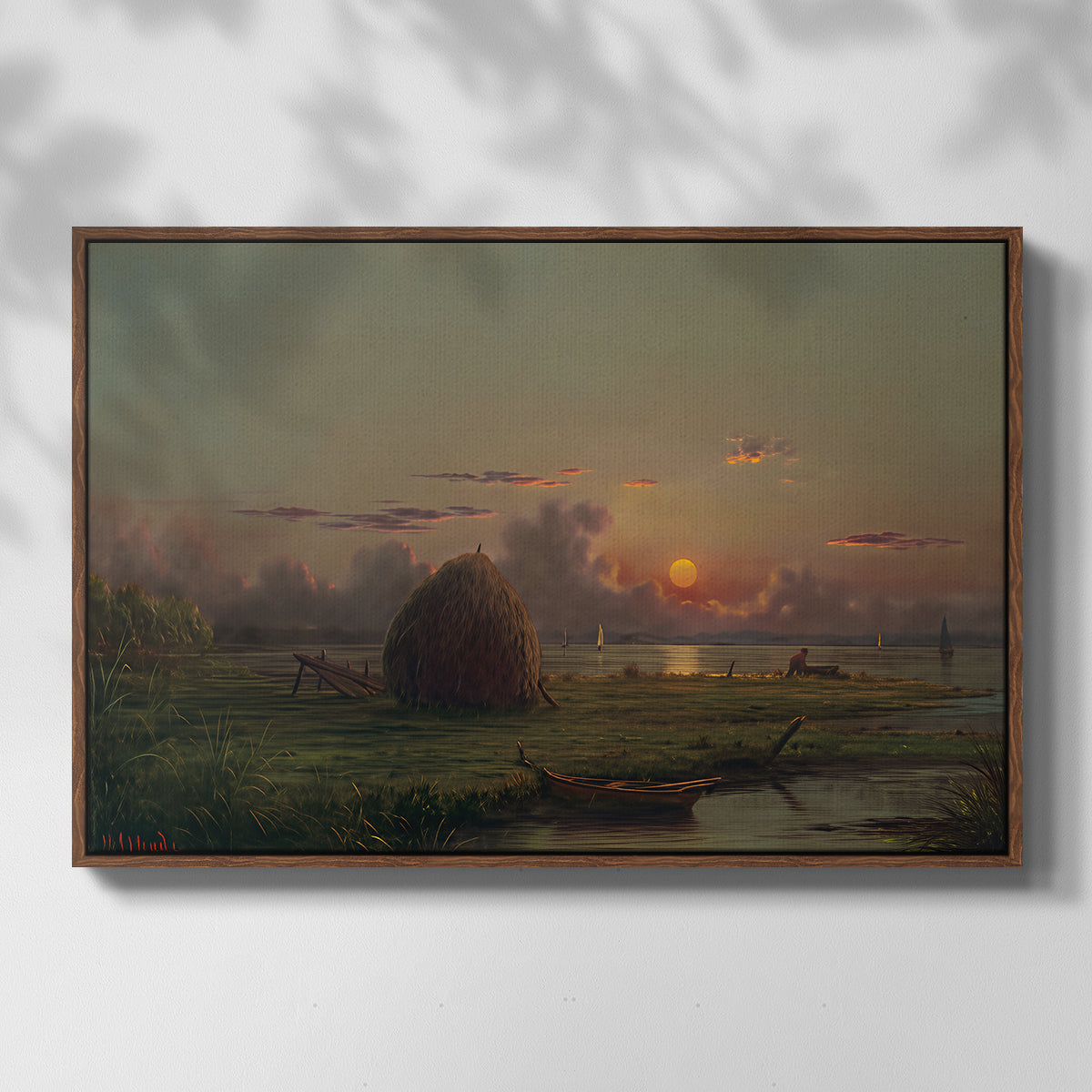 Haystack at Sunset, 1880 - Floater Framed Canvas Print