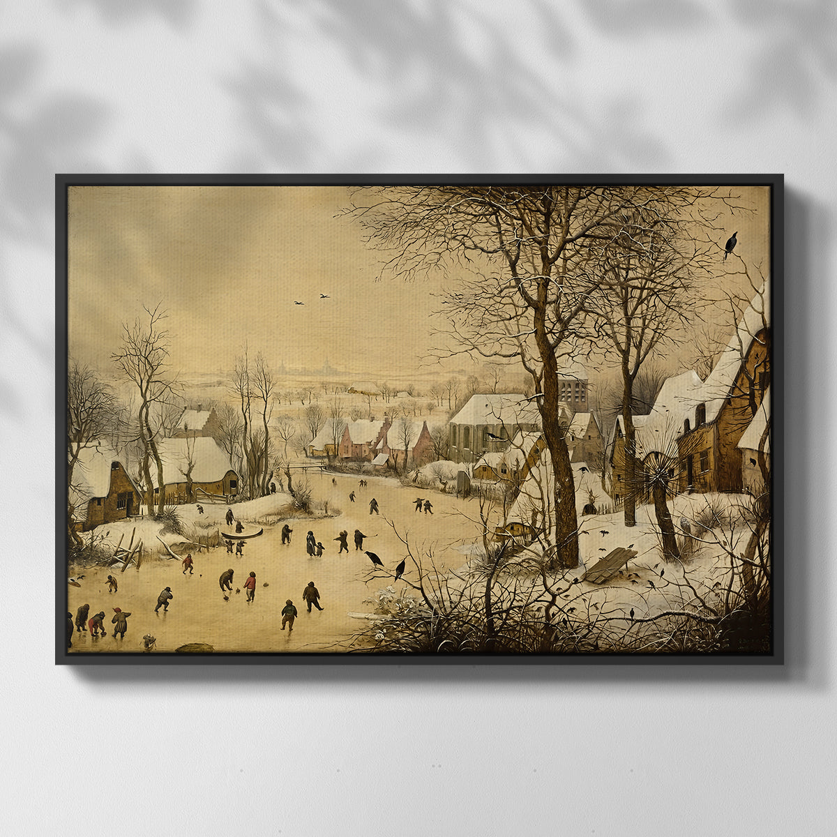 Winter Landscape with Skaters and Bird Trap, 1565 - Floater Framed Canvas Print