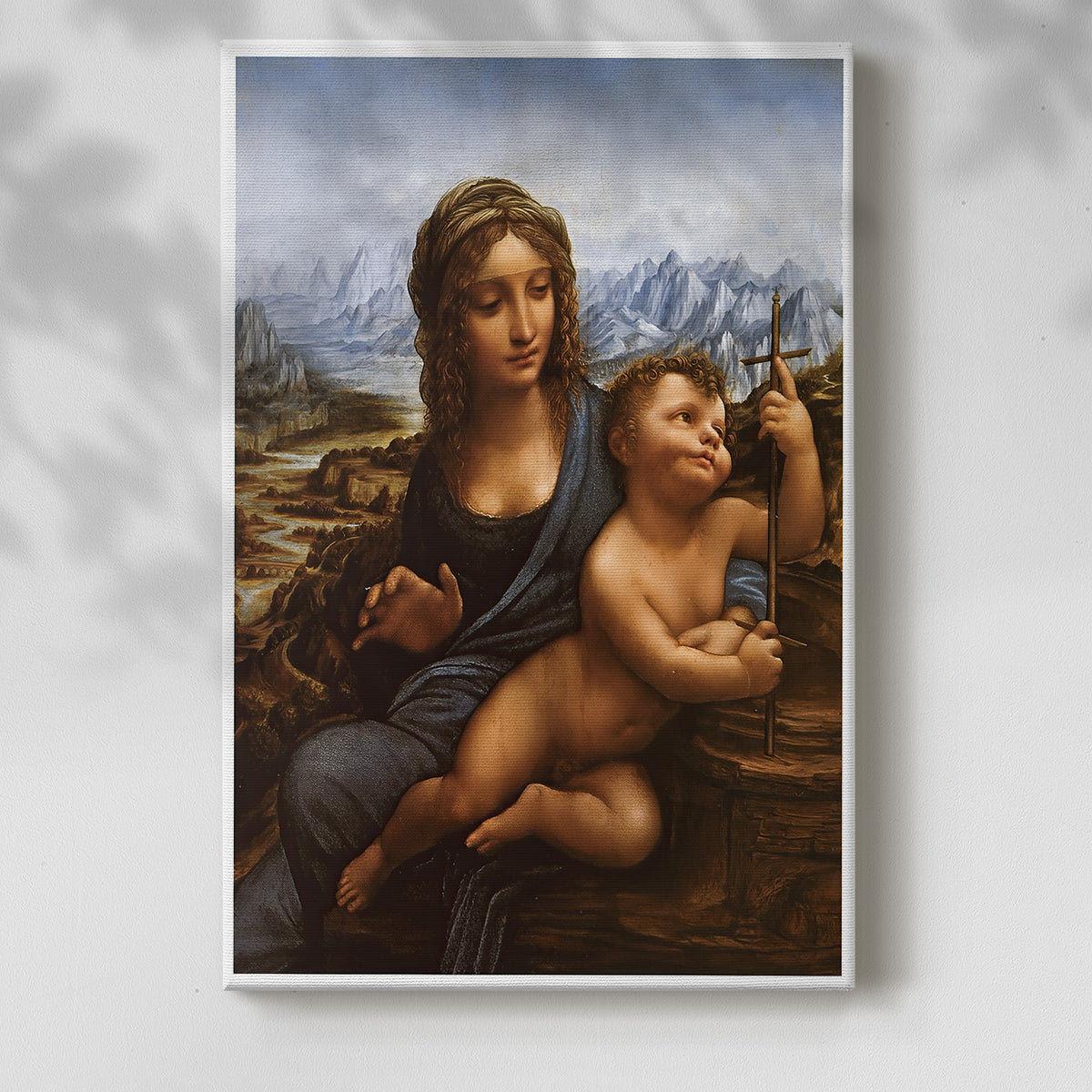 Canvas art print of a gentle composition with figures and natural background with a soft shadow on a white background.