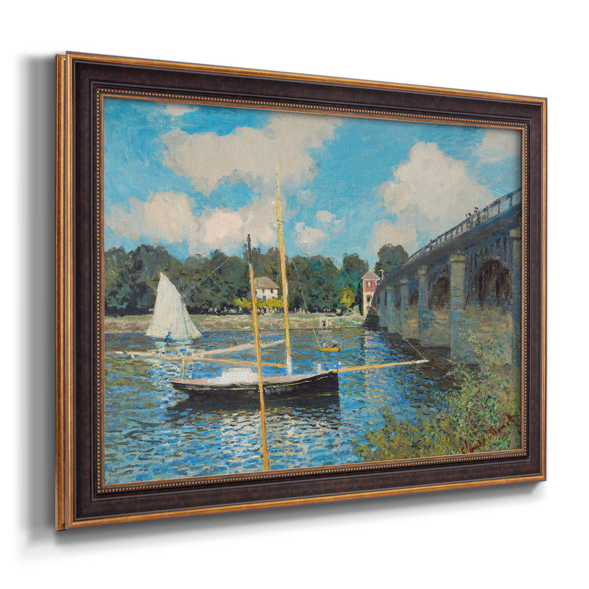 The Road Bridge At Argenteuil - Ornate Framed Canvas Print
