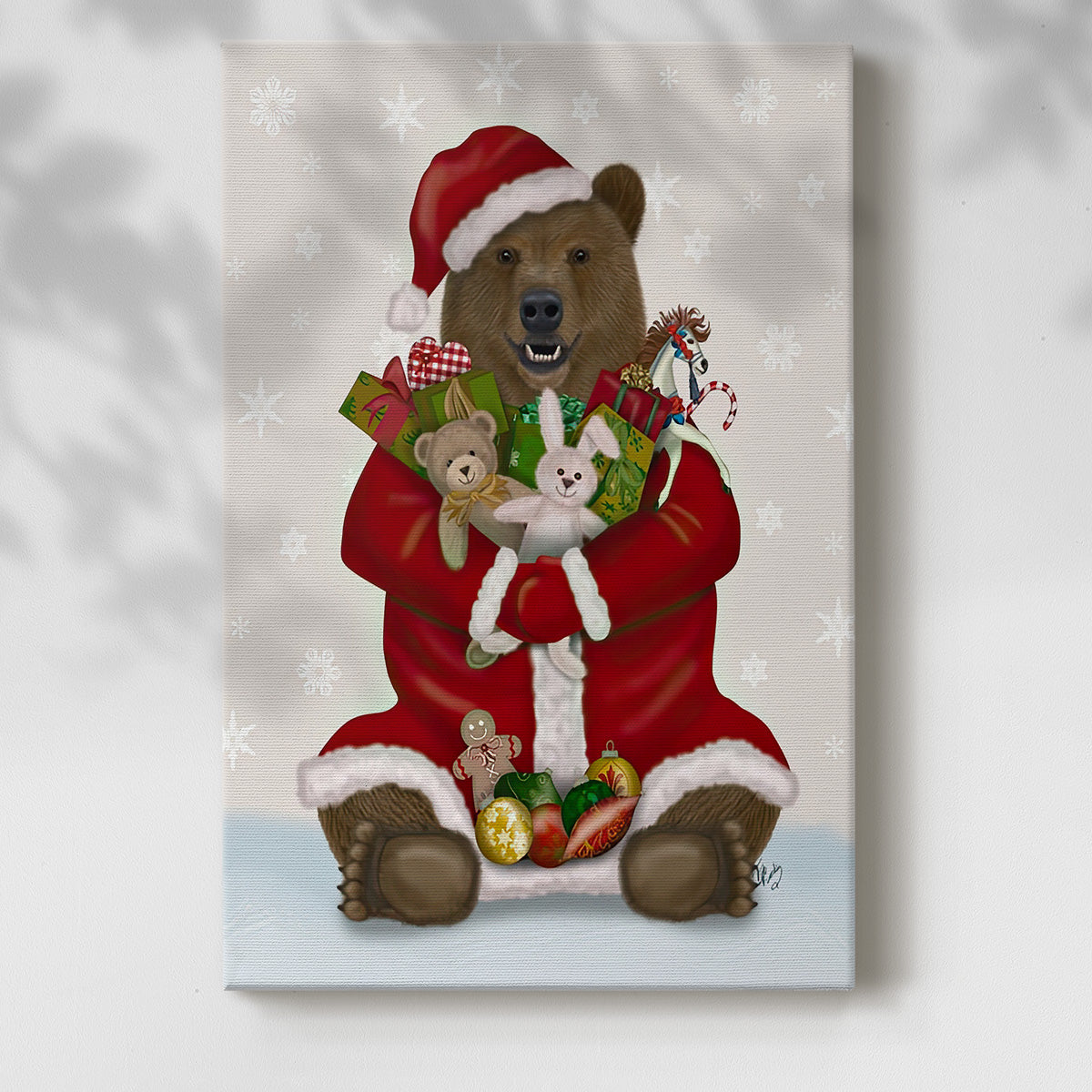 Christmas Christmas Present Bear Hug - Gallery Wrapped Canvas