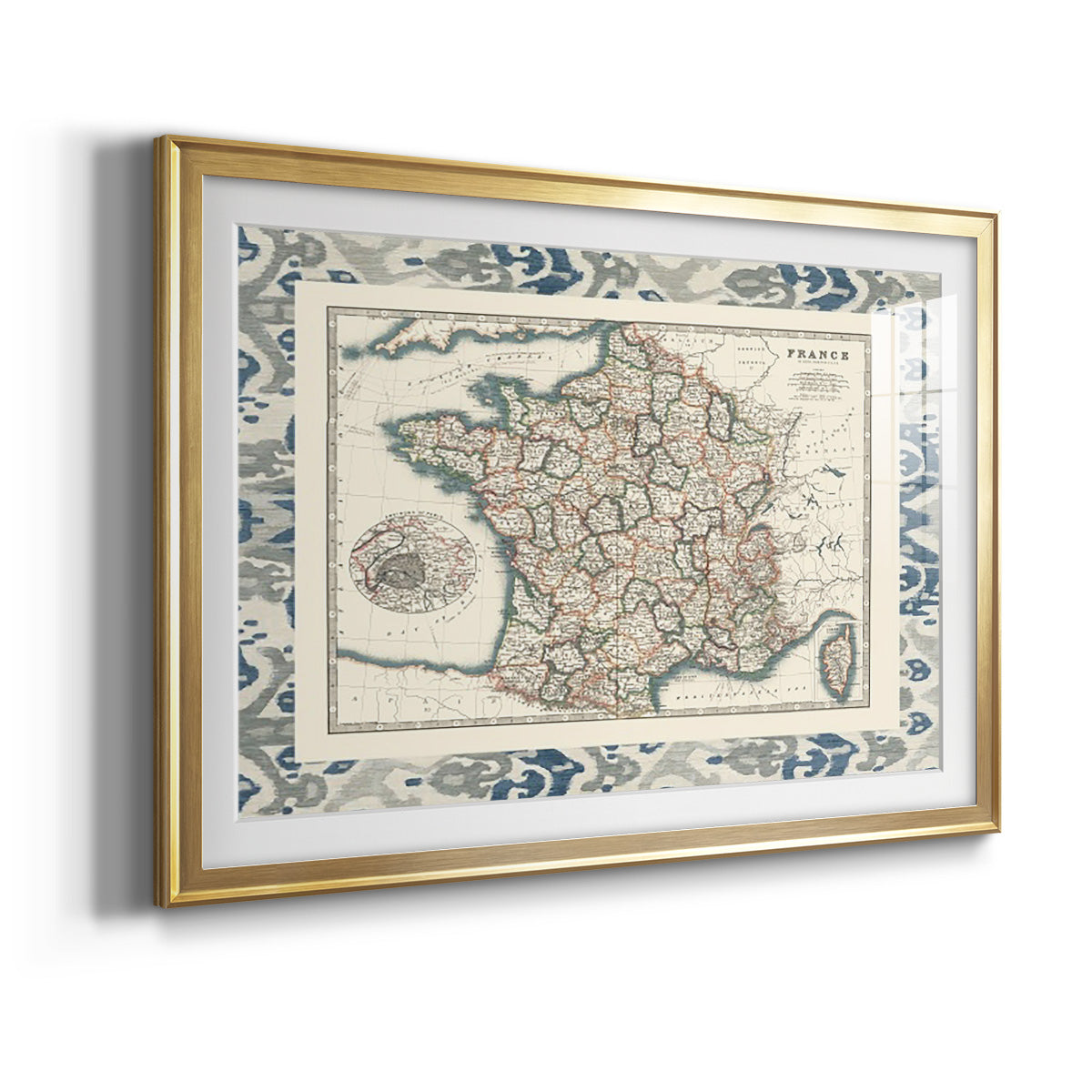 Bordered Map of France - Modern Framed Art Print