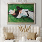 Impressionist outdoor portrait of two girls by John Singer Sargent in an ornate champagne frame displayed in a neutral-toned interior setting.