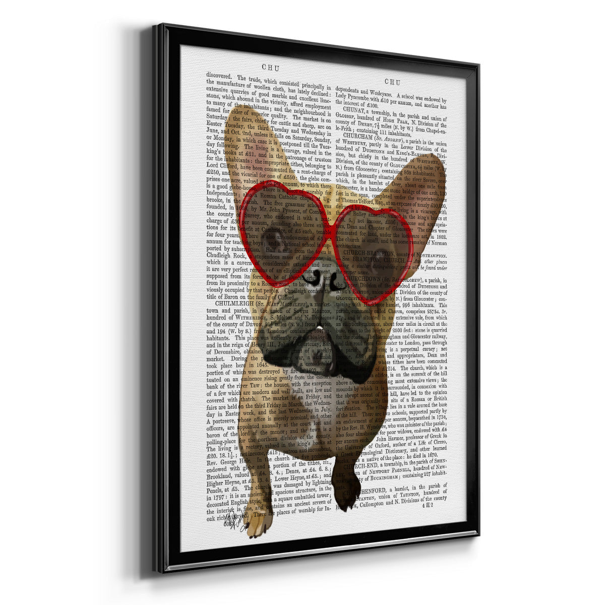 French Bulldog and Heart Glasses - Modern Framed Canvas Print