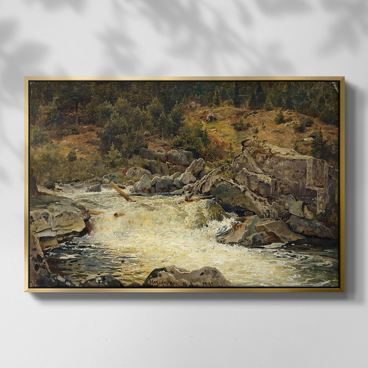Waterfall in Hallingdal, 1848 - Floater Framed Canvas Print
