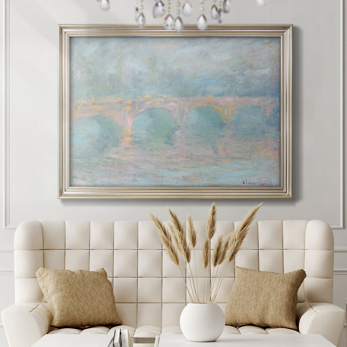 Waterloo Bridge At Sunset Pink Effect - Ornate Framed Canvas Print