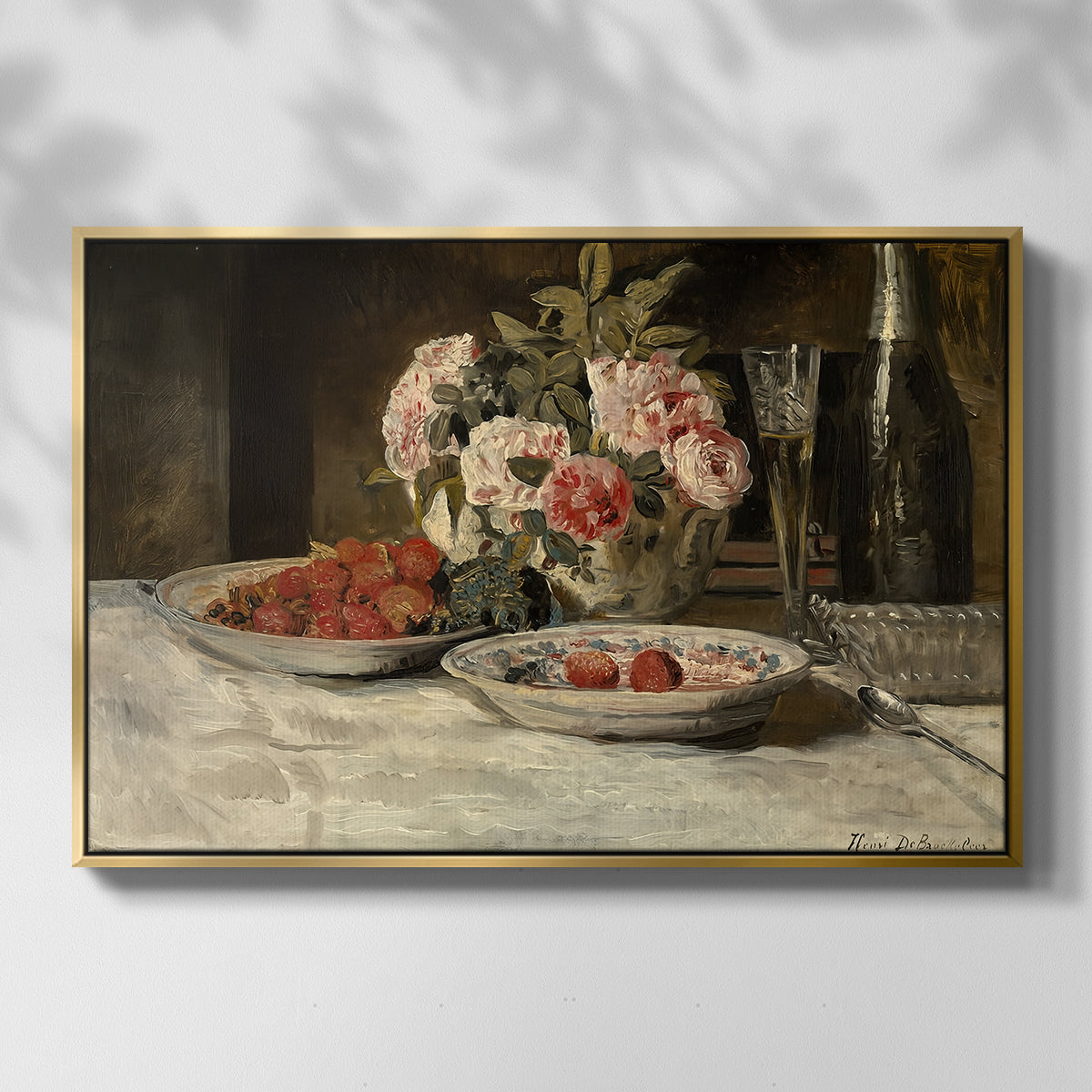 Strawberries and Champagne, c. 1881-1885 - Floater Framed Canvas Print