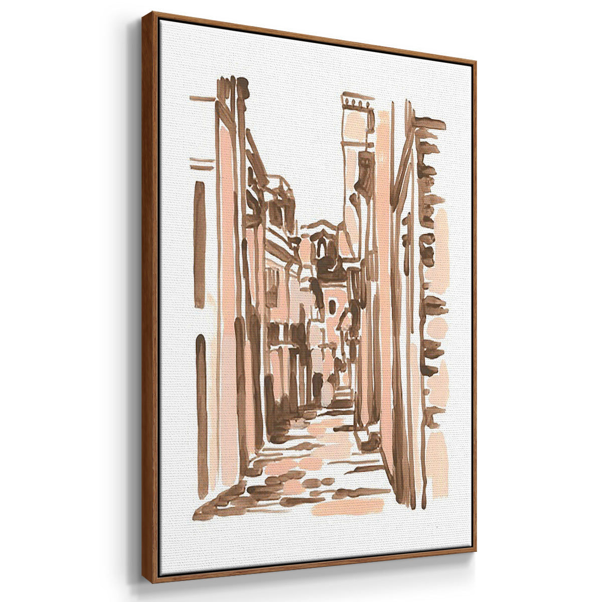 Blush Architecture Study IV - Framed Premium Gallery Wrapped Canvas L Frame 3 Piece Set - Ready to Hang