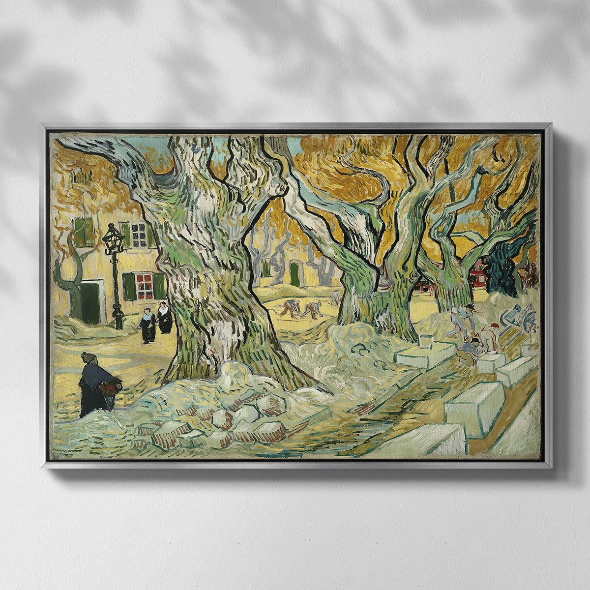 The Large Plane Trees (Road Menders at Saint-Rémy), 1889 - Floater Framed Canvas Print