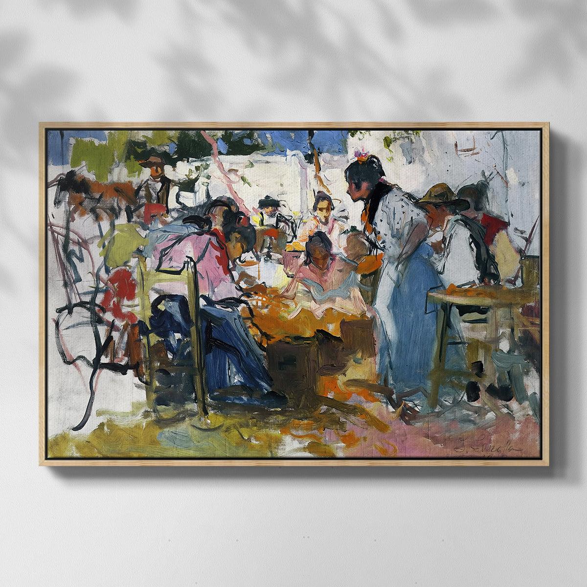 Net Menders in Valencia, 1909 - Floater Framed Canvas Print