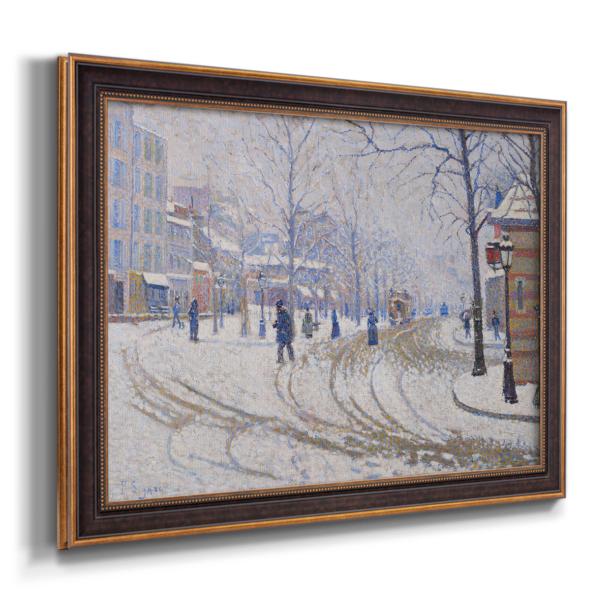 Snow, Boulevard de Clichy, Paris - Ornate Framed Canvas Print