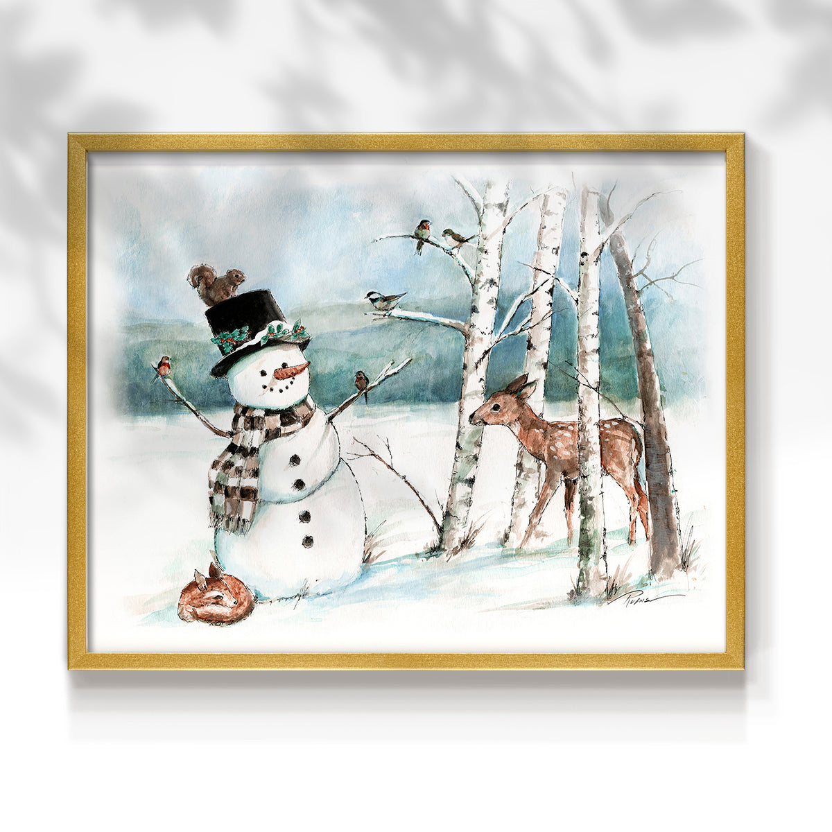 42975,snowman,deer,winter,forest,snowy landscape,birds,birch trees,scarf,top hat,wildlife,nature,frost,season,serene,animal,frosty,woodlands,frozen,cold,playful,outdoors,charming,magical,landscape art,whimsical,fauna,friendly,wildlife observation,tranquility,country scene,illustration,snowflakes,seasonal,heritage,woodland creatures,holiday,scenic,peaceful,natural beauty,art,Re-stickable,Landscape & Nature