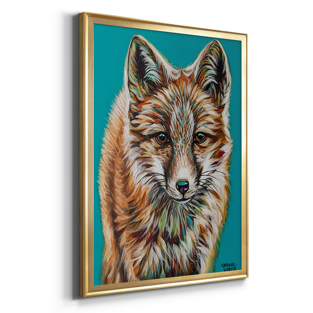 Teal Fox - Modern Framed Canvas Print