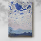 Canvas art print of a star-filled sky above a calm landscape with glowing constellations with a soft shadow on a white background.