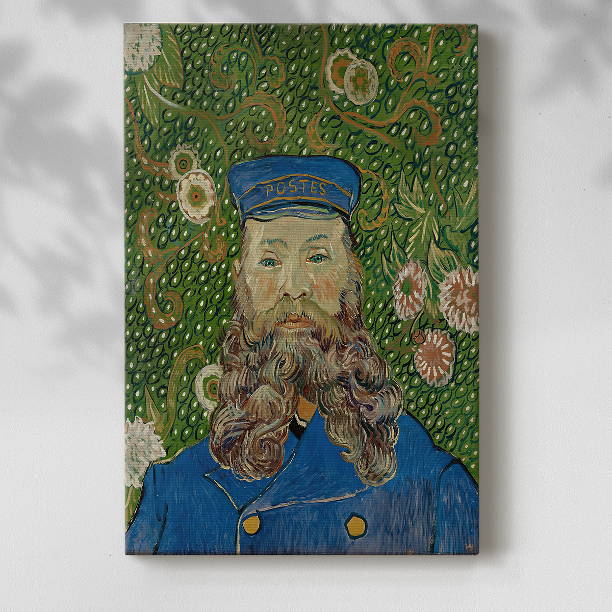 Canvas art print of a vivid figure with strong outlines and textured strokes with a soft shadow on a white background.