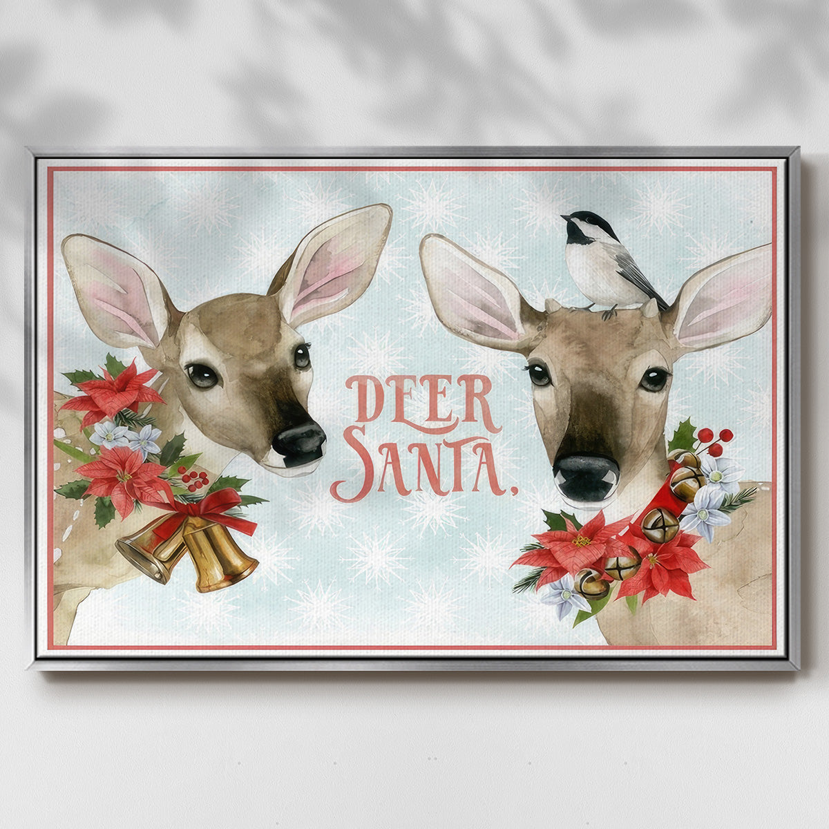 Deer Christmas Collection A - Framed Gallery Wrapped Canvas in Floating Frame