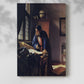 Canvas art print of a scholarly figure with objects and soft illumination with a soft shadow on a white background.