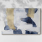 Abstract art featuring blue and gold shapes on a light background in a modern design
