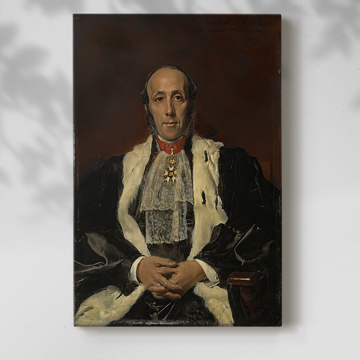 Canvas art print of a refined male figure with composed posture and muted tones with a soft shadow on a white background.