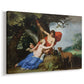 Canvas art print featuring a classical mythological scene of Venus and Adonis in a wooded landscape with cherubs, displayed at an angle