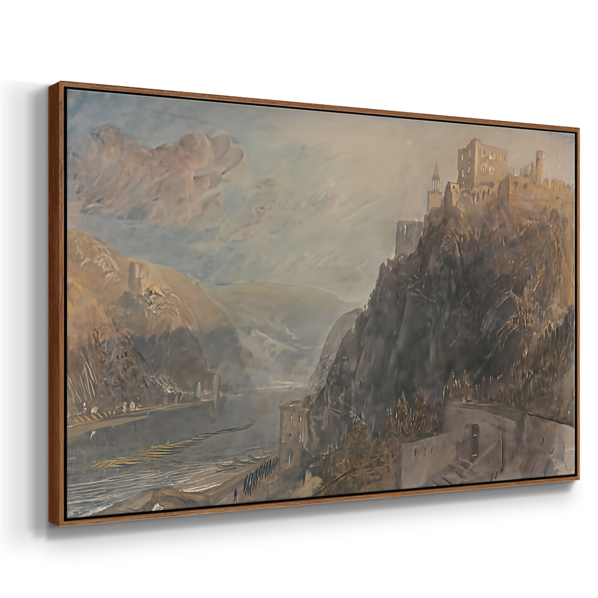 Rheinfels Looking to Katz and Gourhausen, 1817 - Floater Framed Canvas Print