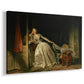 Canvas art print featuring a Rococo depiction of romantic moment in decorated room, displayed at an angle