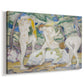 Canvas art print featuring an expressionist scene of female forms blending into natural surroundings, displayed at an angle