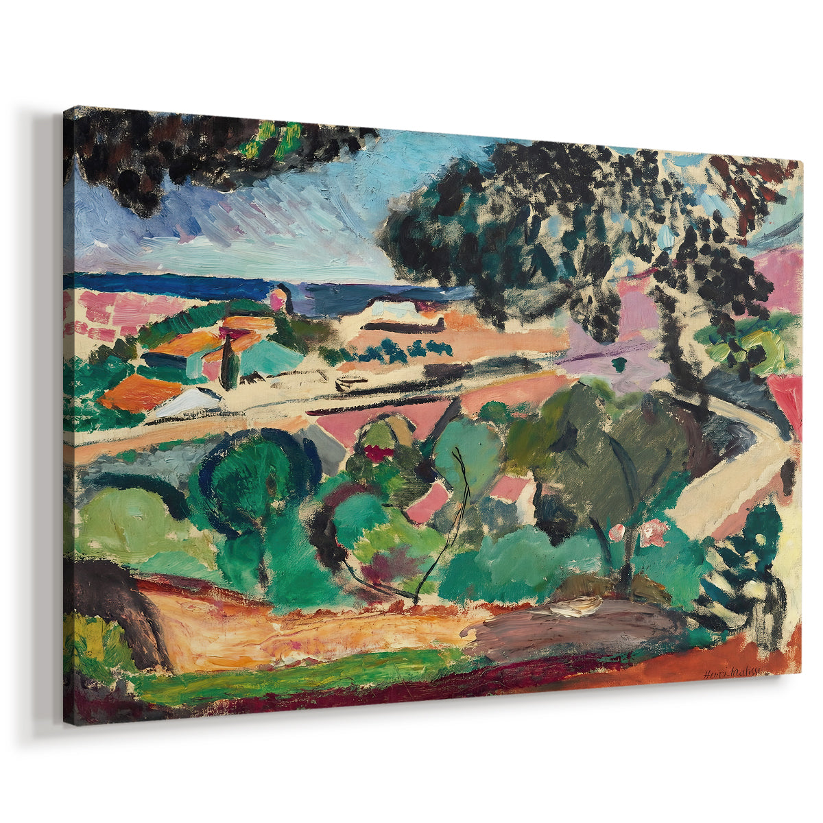 Canvas art print featuring a Fauvist view of Collioure with bold natural forms, displayed at an angle
