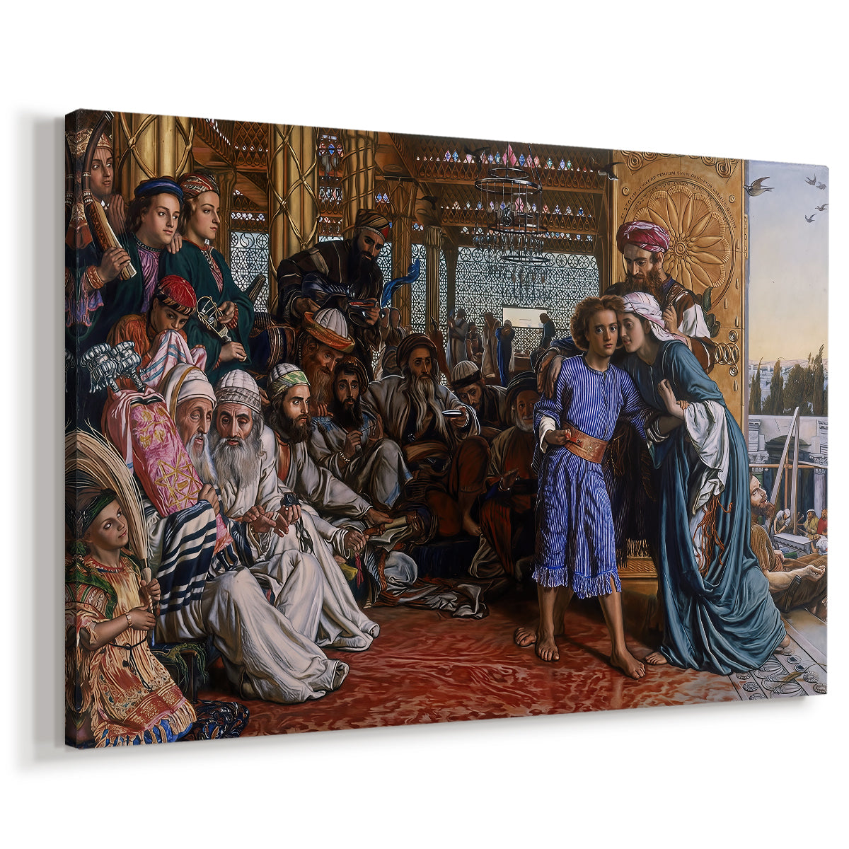 Canvas art print featuring a religious scene with figures arranged in architectural space, displayed at an angle