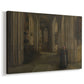 Canvas art print featuring an architectural space with tall ceilings and empty interior, displayed at an angle