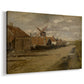 Canvas art print featuring a rustic scene with mill structure and surrounding terrain, displayed at an angle