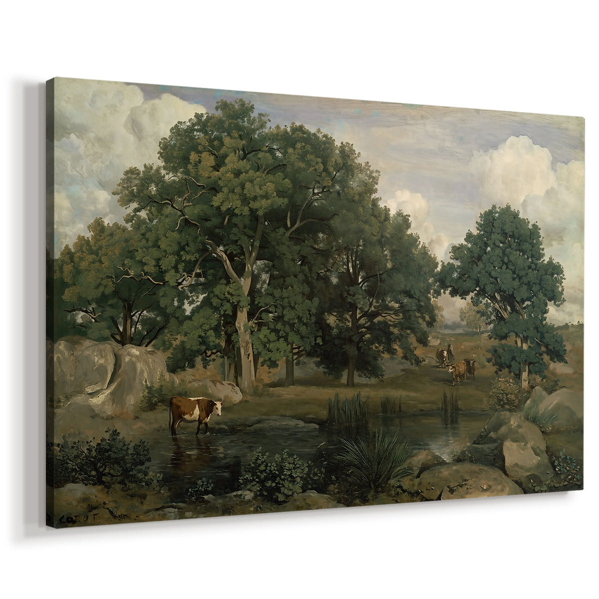 Canvas art print featuring a woodland scene with layered vegetation and soft tones, displayed at an angle