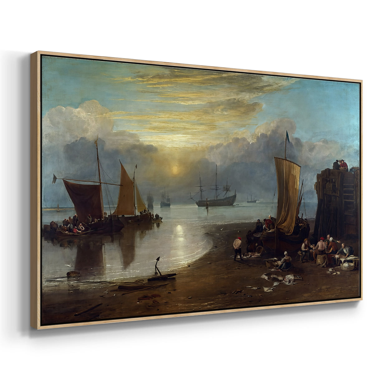Sun Rising through Vapour: Fishermen Cleaning and Selling Fish, c. 1807 - Floater Framed Canvas Print