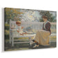 Canvas art print featuring an impressionist family scene in garden, displayed at an angle