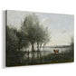 Canvas art print featuring a tranquil wetland scene with reflections and vegetation, displayed at an angle