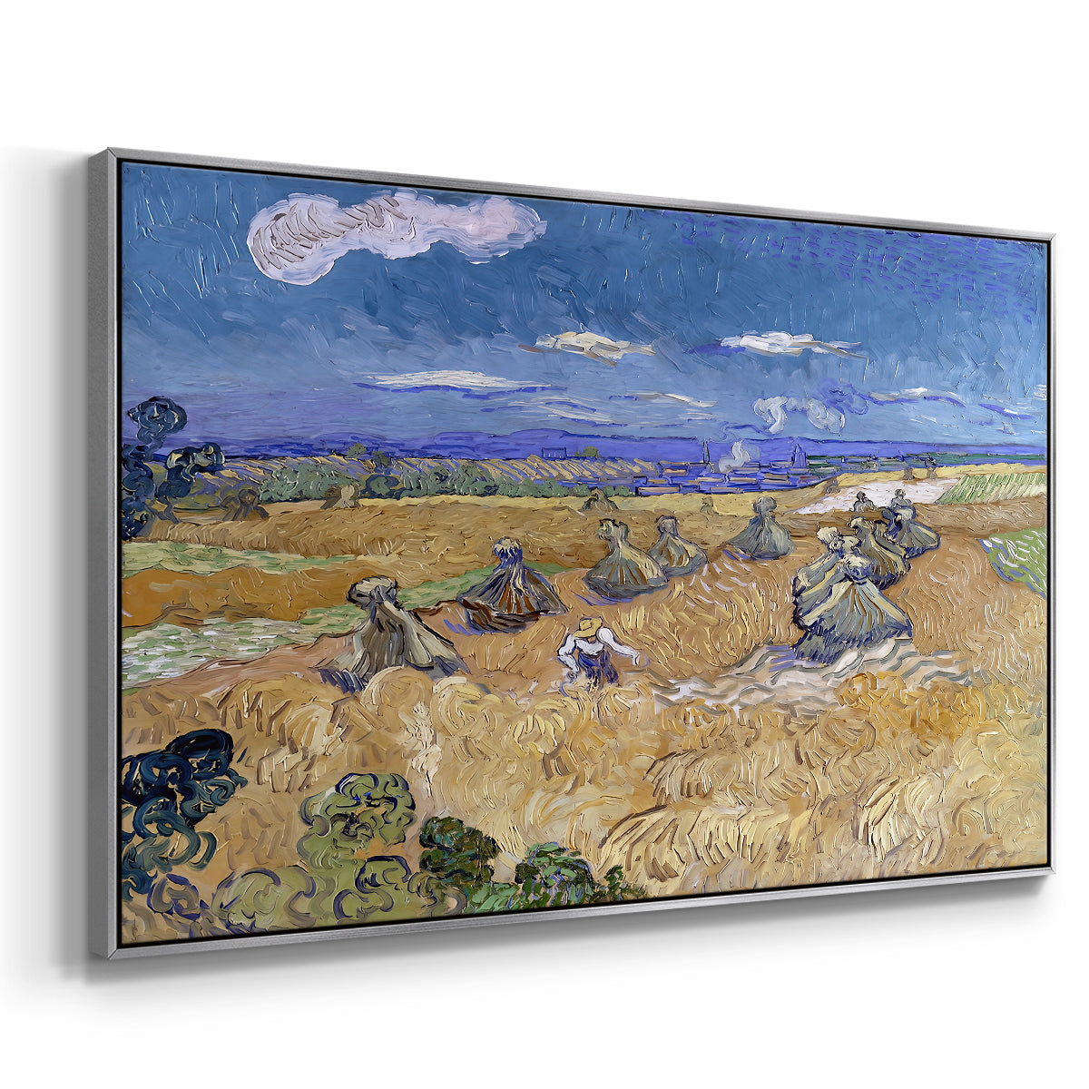 Wheat Field with Reaper, Auvers, 1888 - Floater Framed Canvas Print