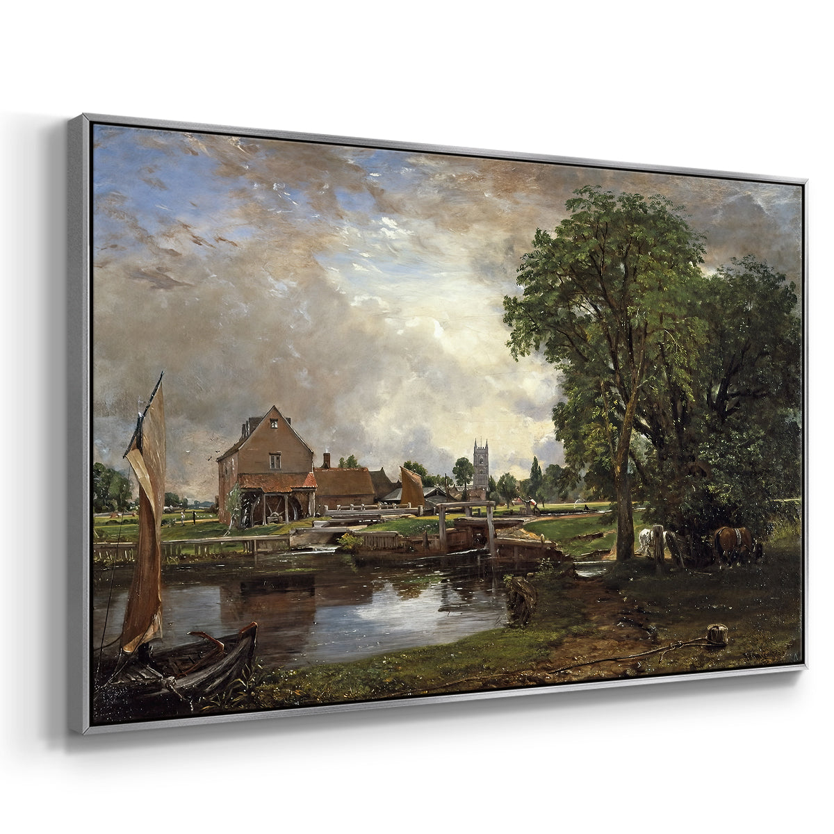 Dedham Lock and Mill, c. 1820 - Floater Framed Canvas Print